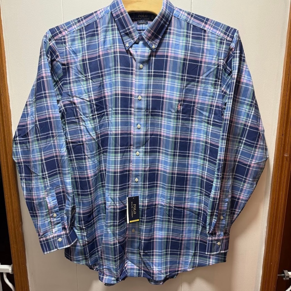 Polo Ralph Lauren Performance Plaid Button Down Shirt Mens Size 2XLT 2X Tall NEW